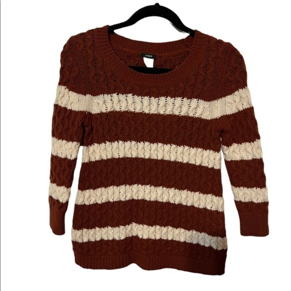 J Crew Brown and Cream Knit 100% Marino Wool Sweater Size XXS